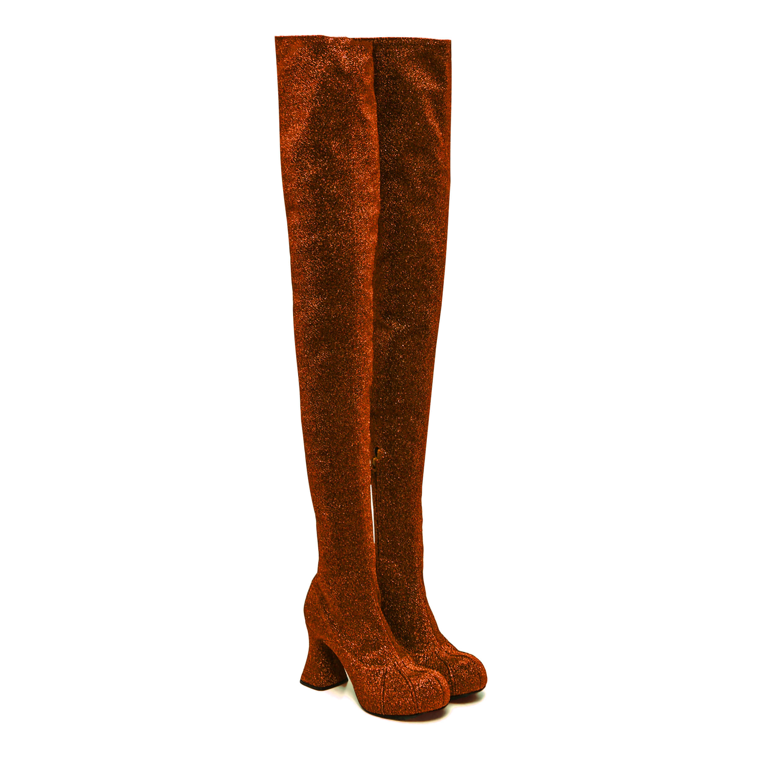  Stella McCartney - Brown Groove Glitter Thigh High Stretch Boots / 38